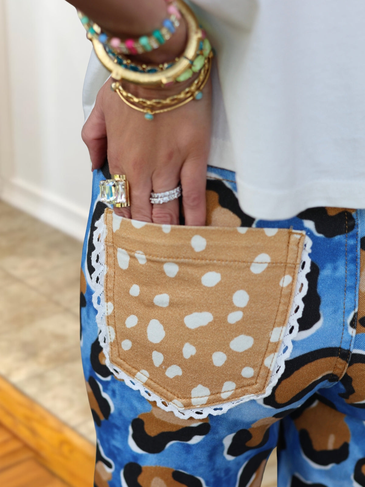 Leopard Print Patchwork Pocket Pants
