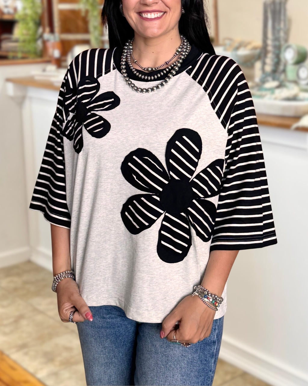 Floral Patch Striped T-shirt