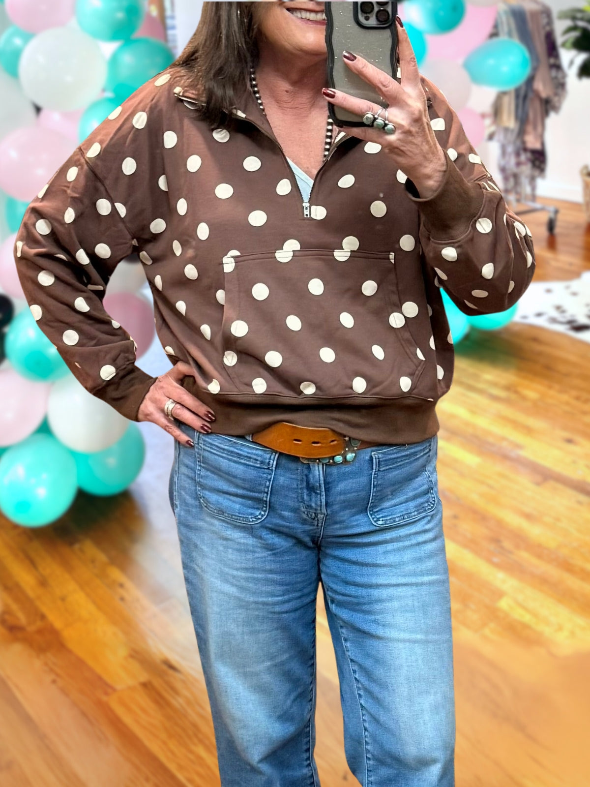 Polka Dot Large Pocket Pullover