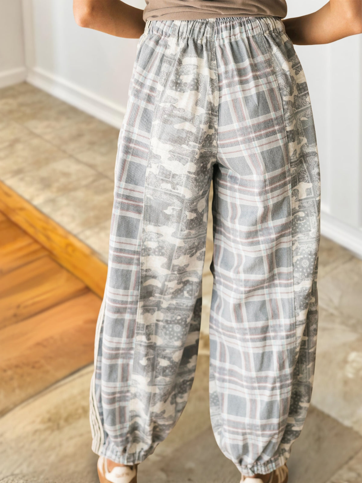 Camouflage Plaid Patchwork Jogger Pants