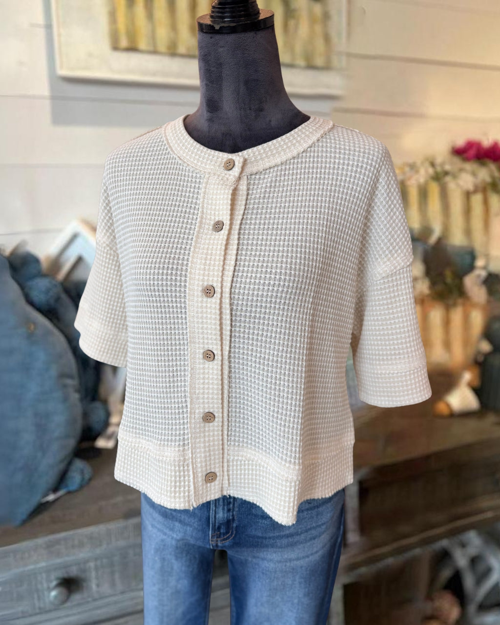 Simple Waffle Cardigan Top