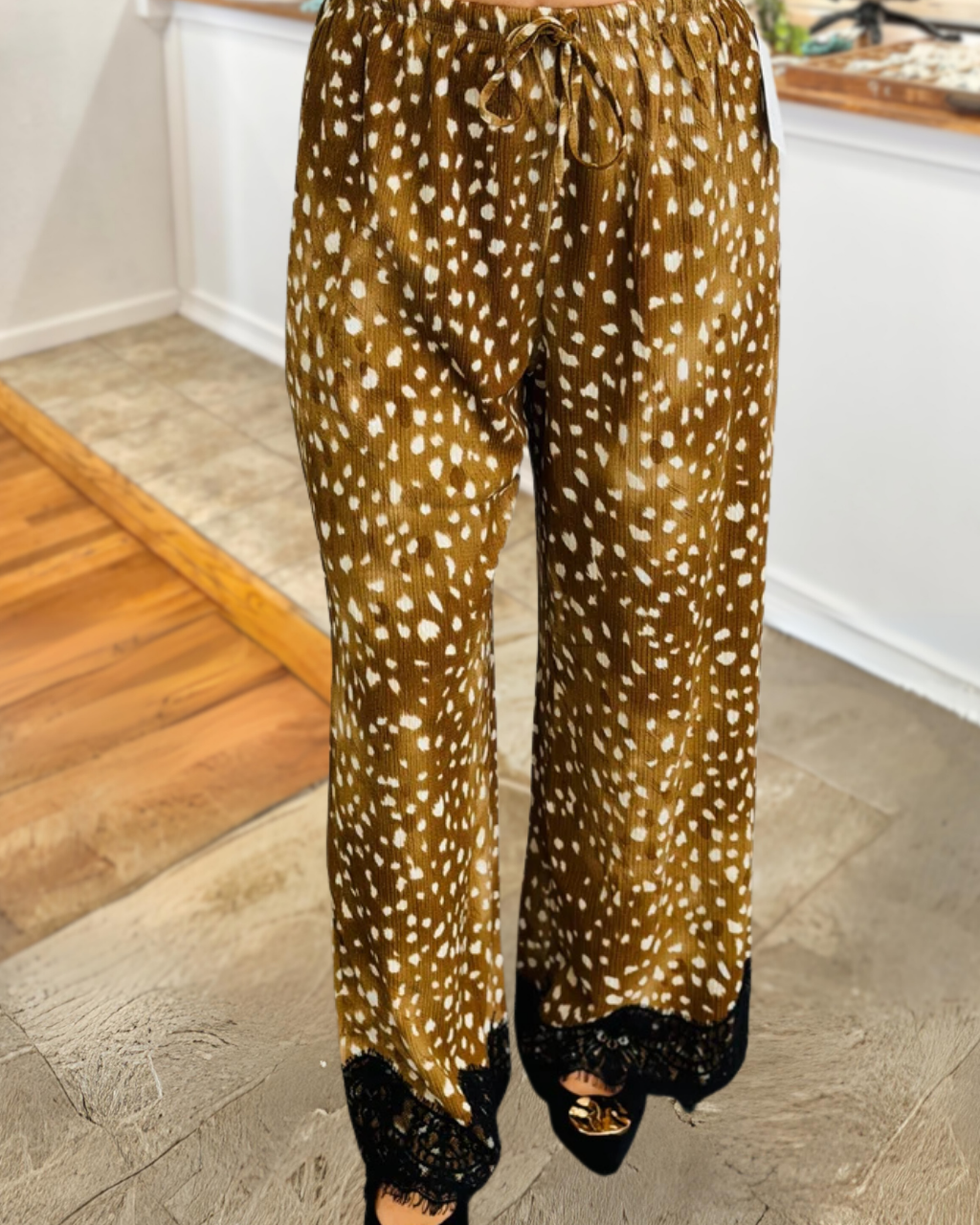 Deer Print Lace Patchwork Pants