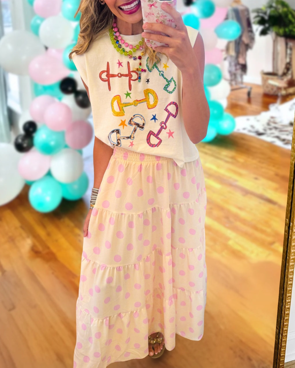 Polka Dot Layered Satin Skirt