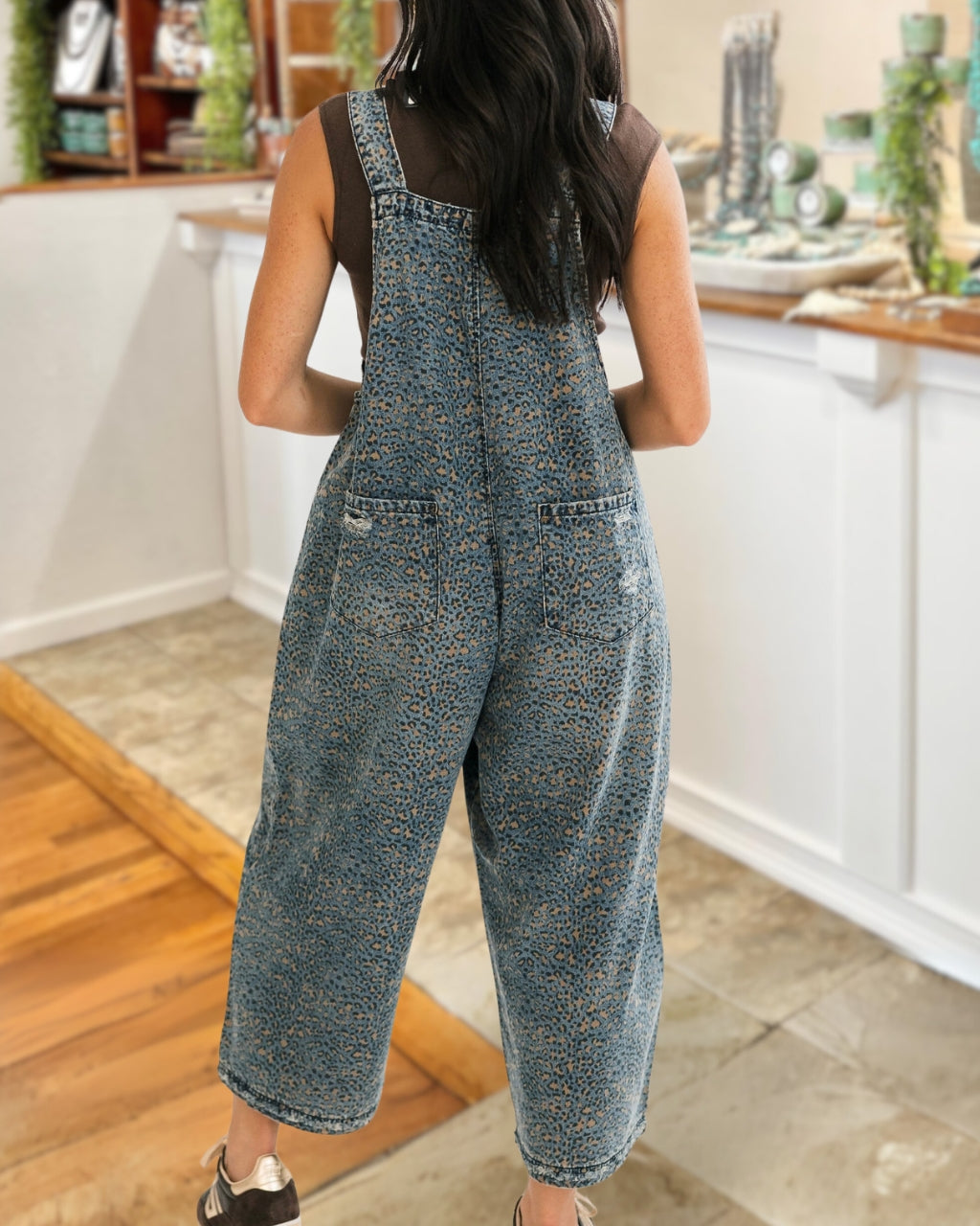 Trendy Leopard Denim Overalls