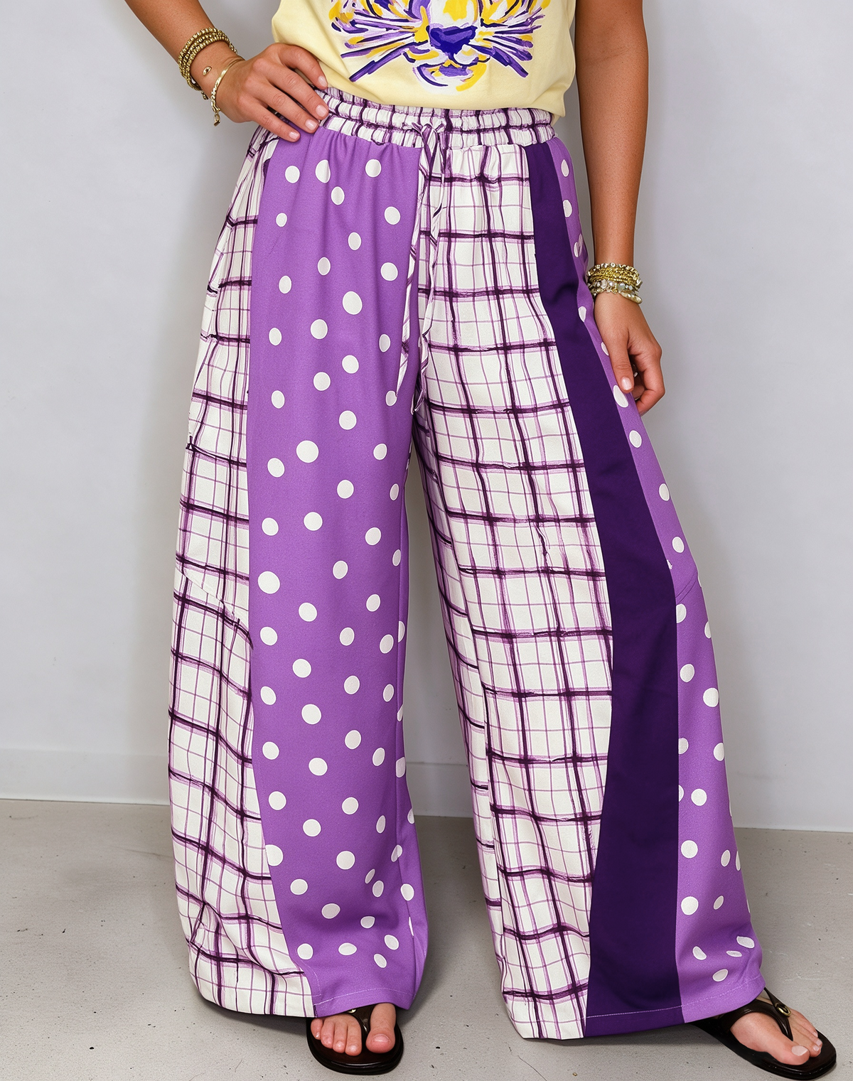 Polka Dot Plaid Patchwork Pants