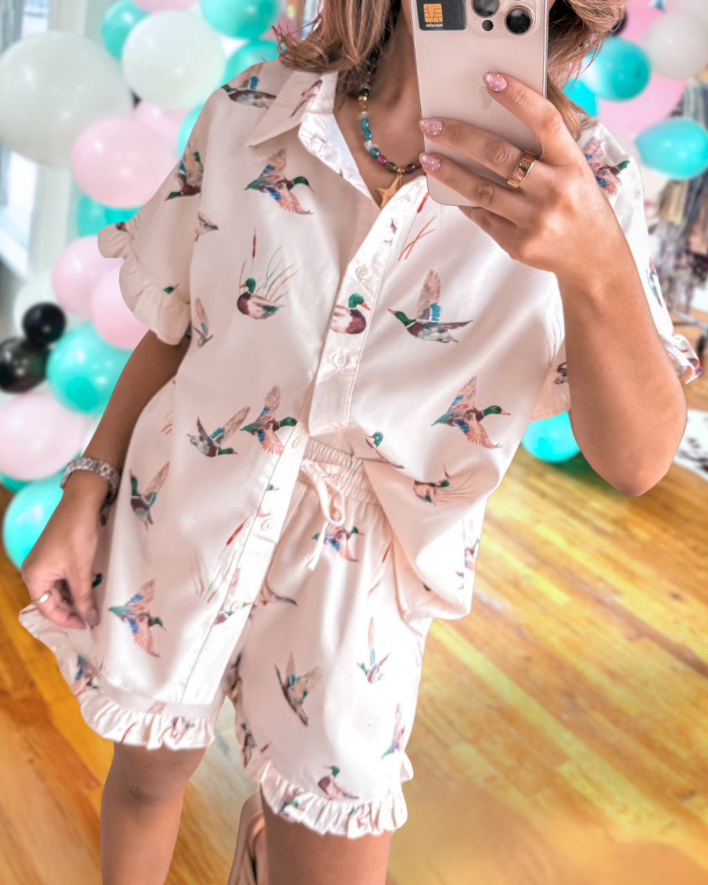 Mallard Duck Ruffled Satin Set