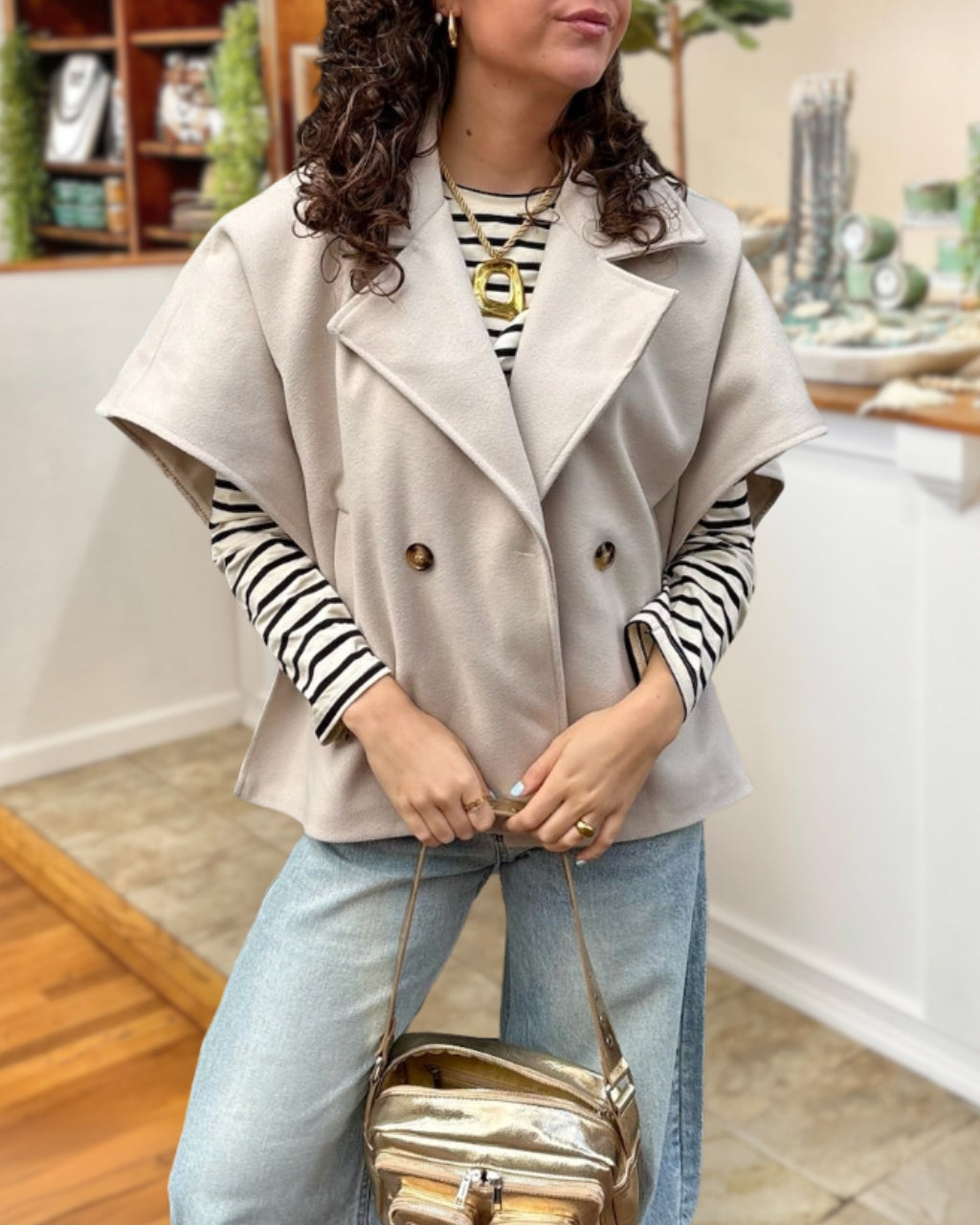 Trendy Woolen Cape Sleeve Jacket