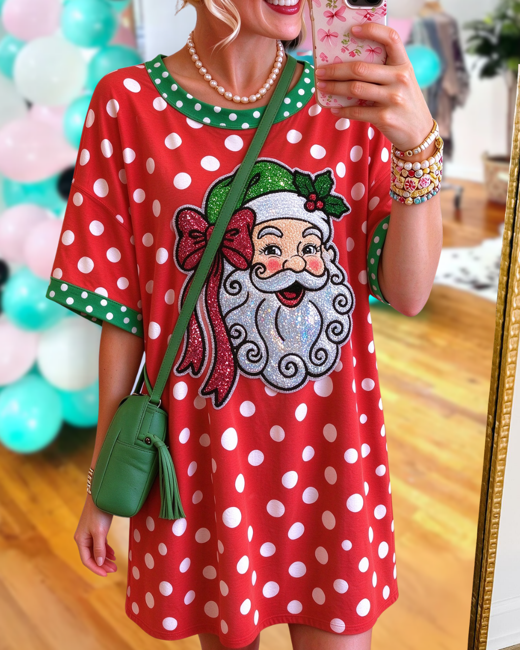 Santa Claus Sequin Polka-Dot Dress