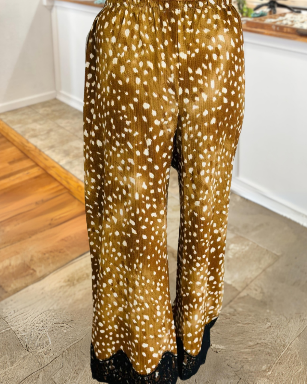 Deer Print Lace Patchwork Pants