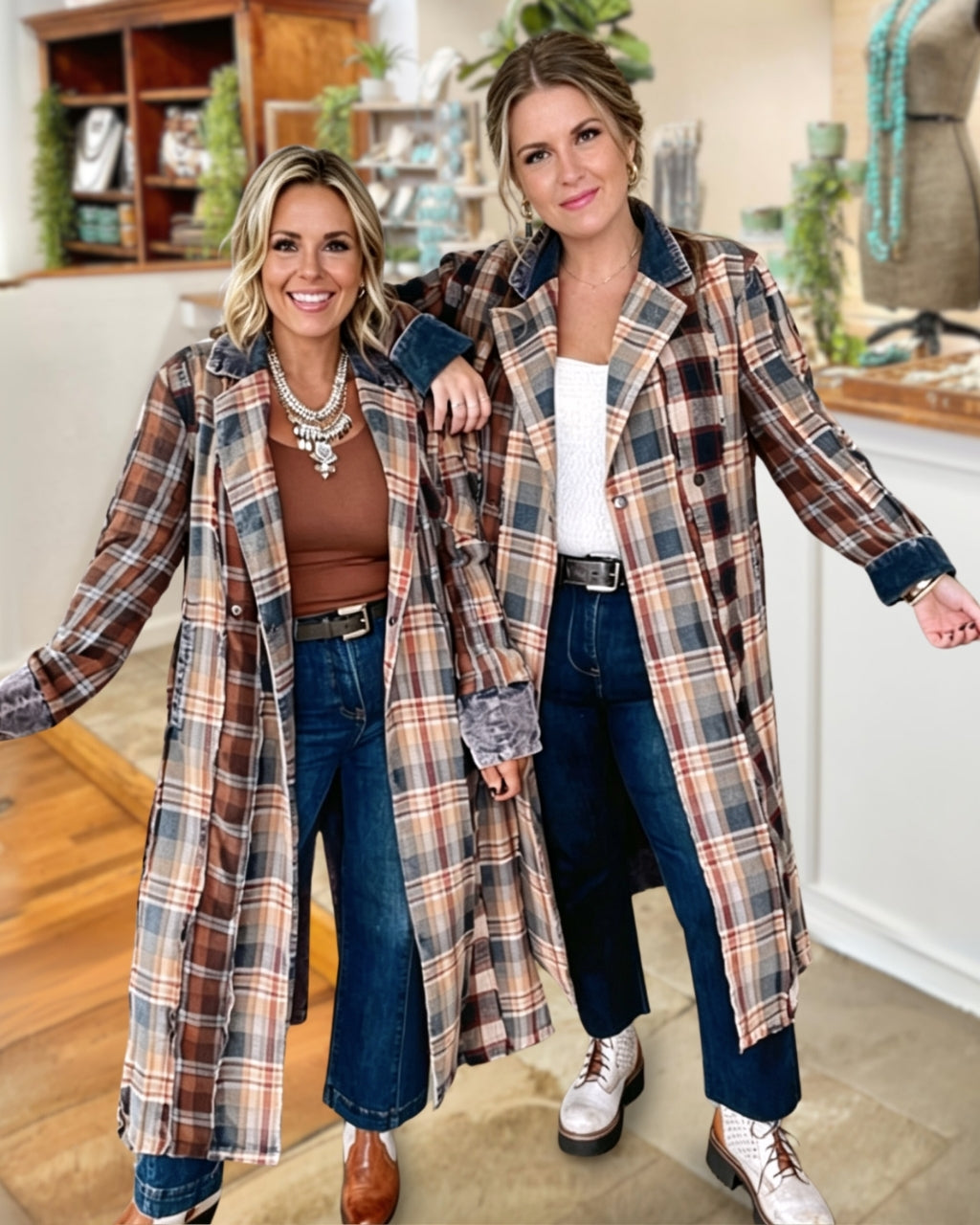 Plaid Patchwork Washed Maxi Coat