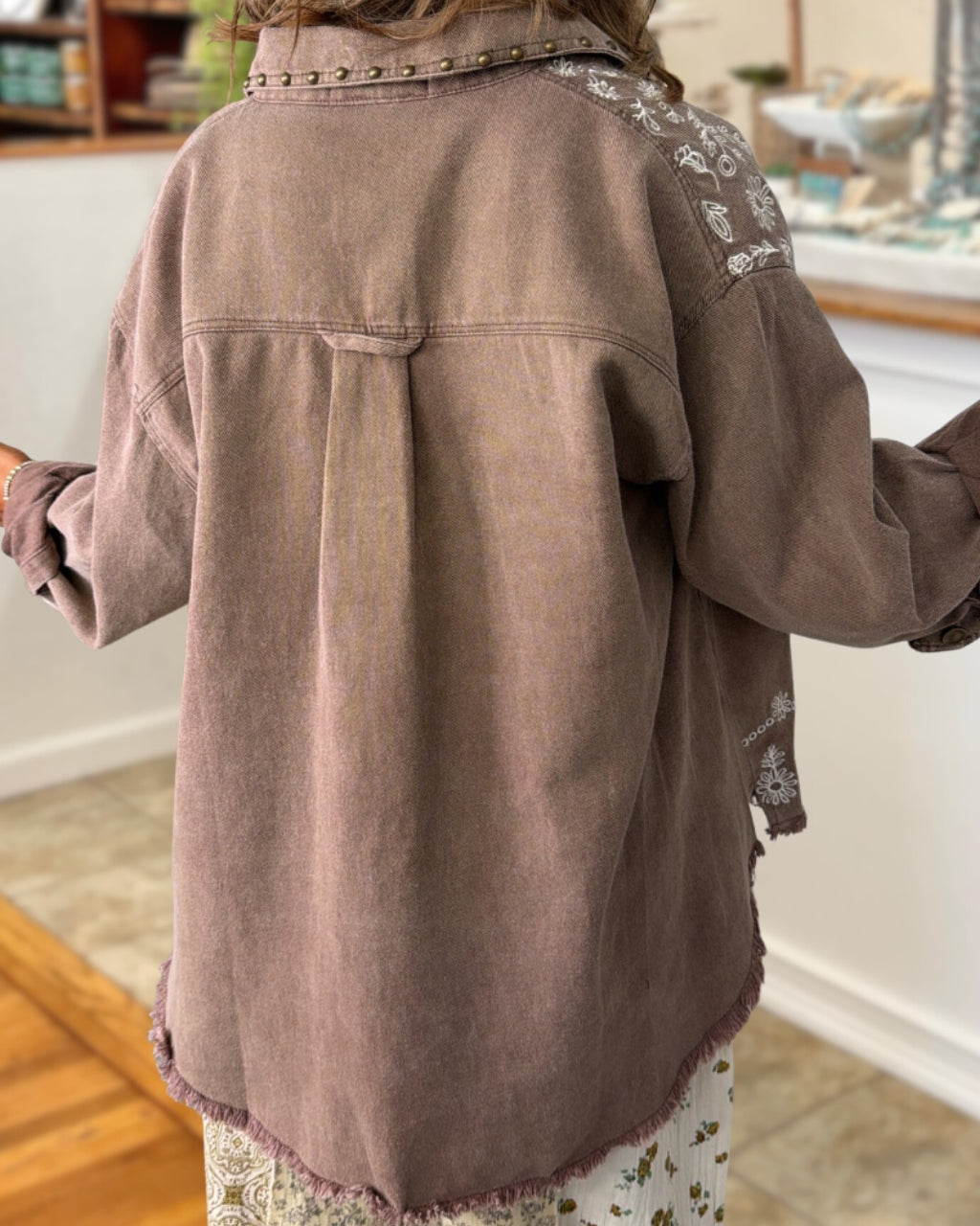 Paisley Studded Washed Raw-edge Jacket