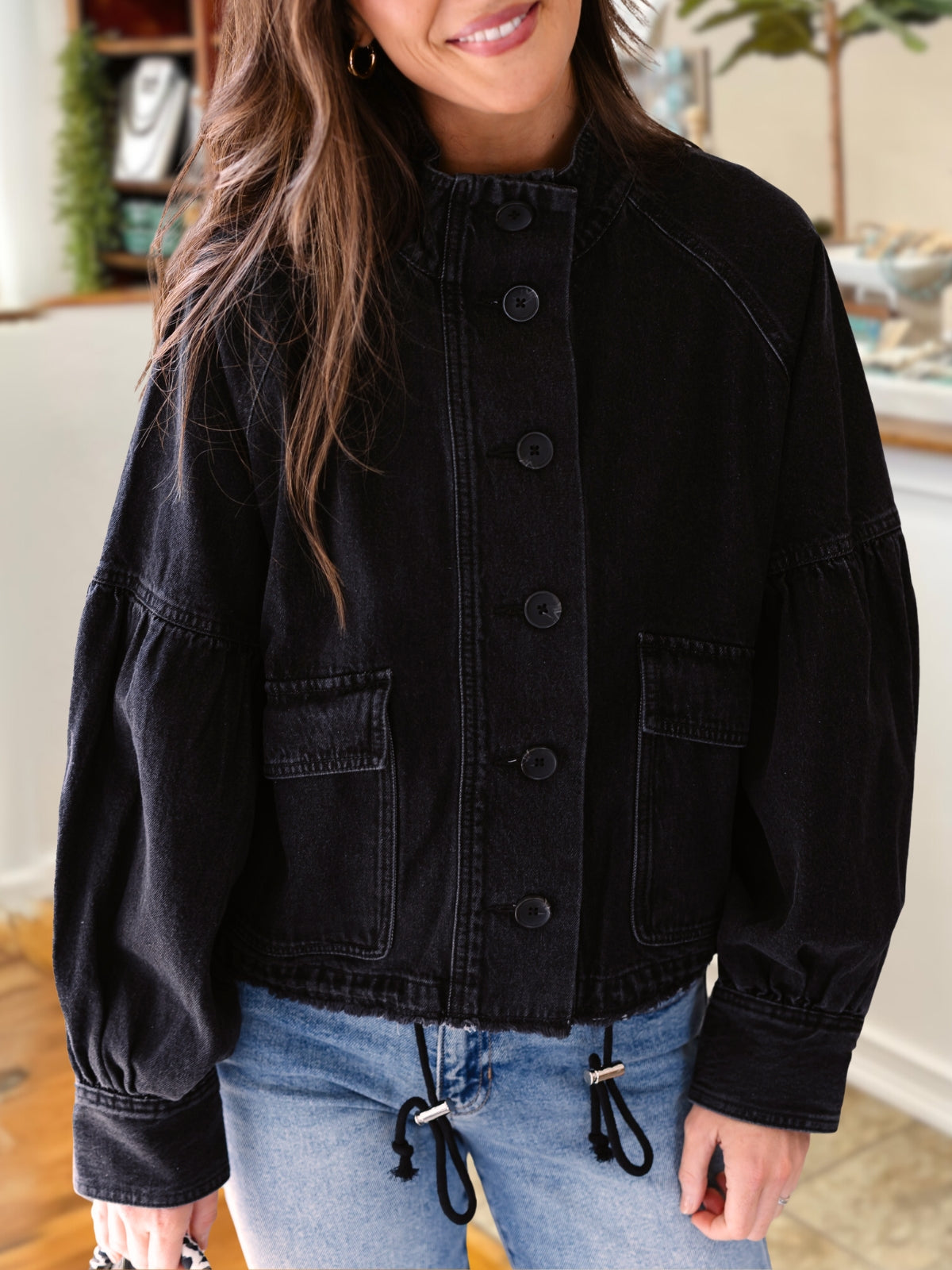 Balloon Sleeve Denim Jacket