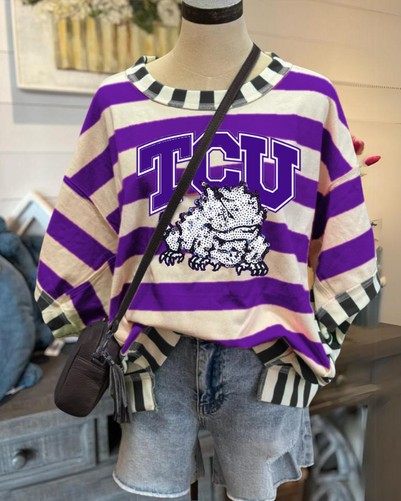 TCU Mascot Sequined Striped T-shirt