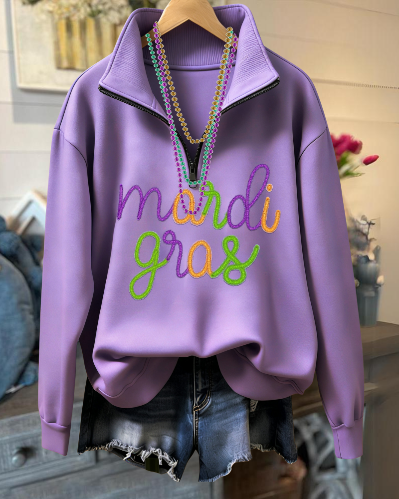Mardi Gras Embroidered Half-Zip Sweatshirt