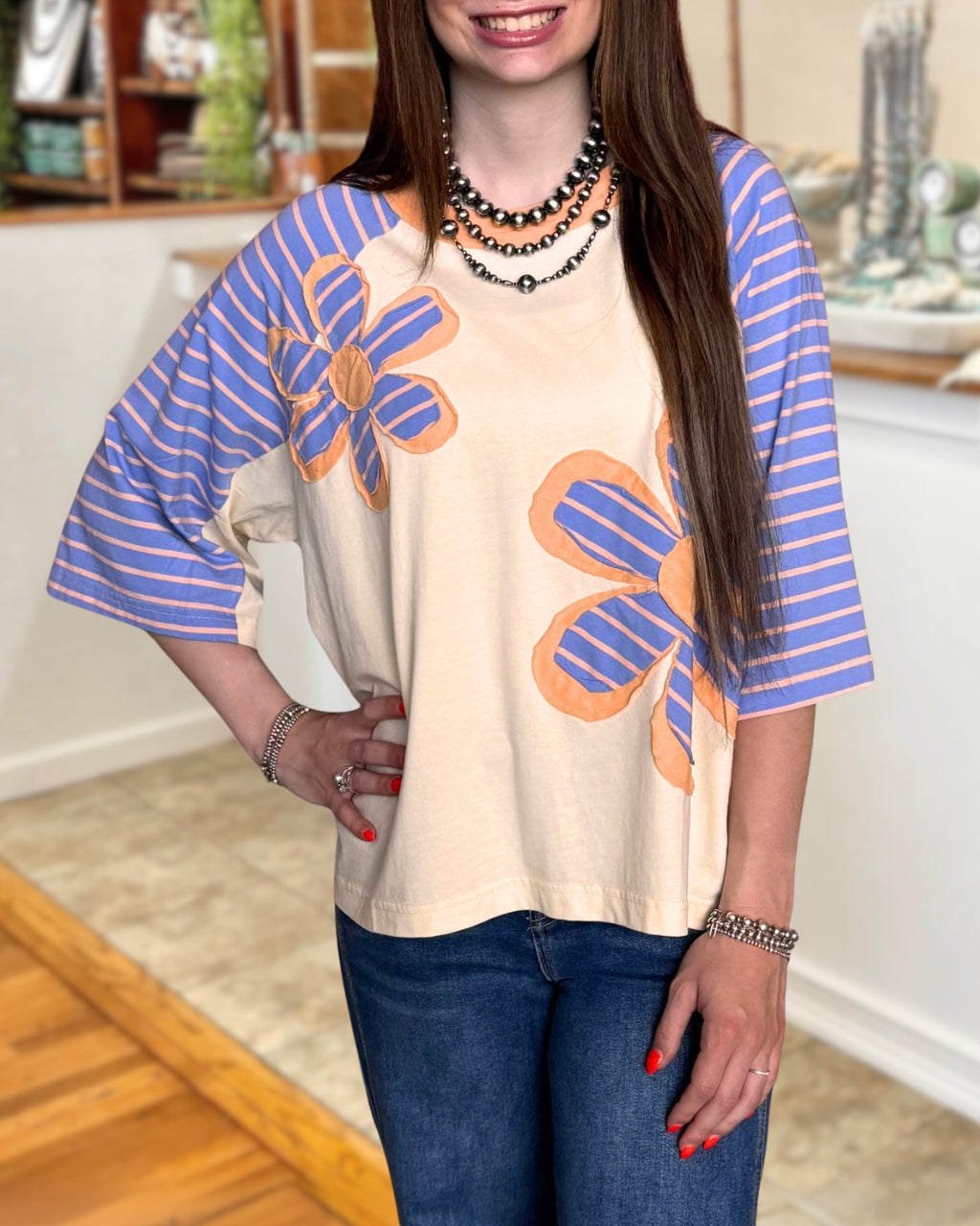 Floral Patch Striped T-shirt