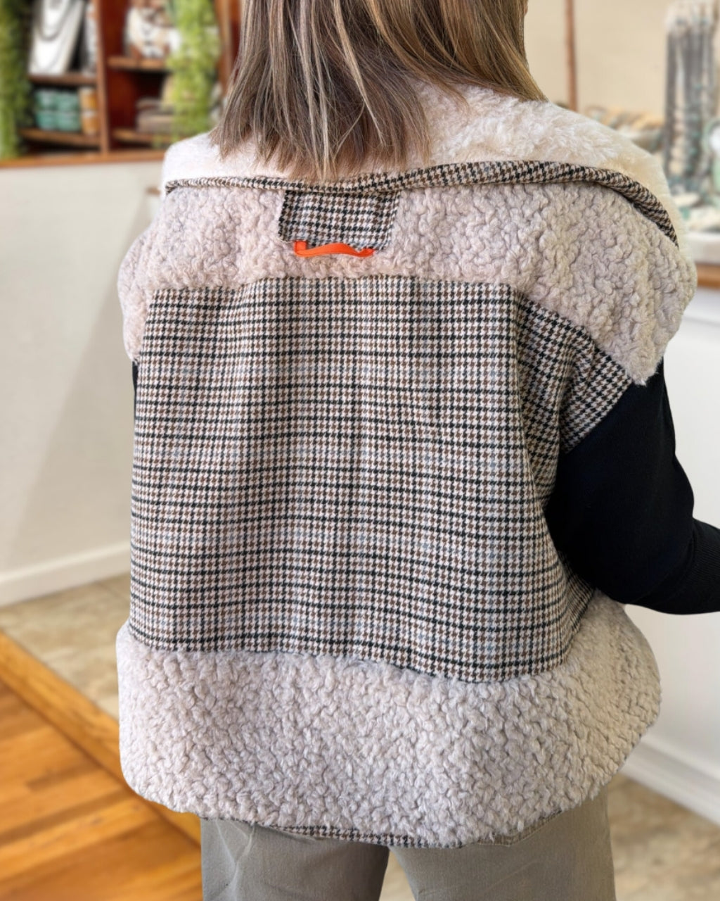 Plaid Patchwork Lamb Fleece Vest