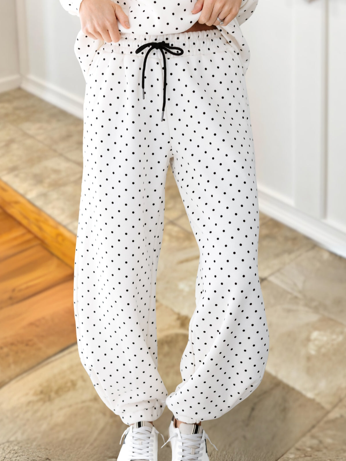 Fashionable Polka Dot Hooded Sweatshirt Set