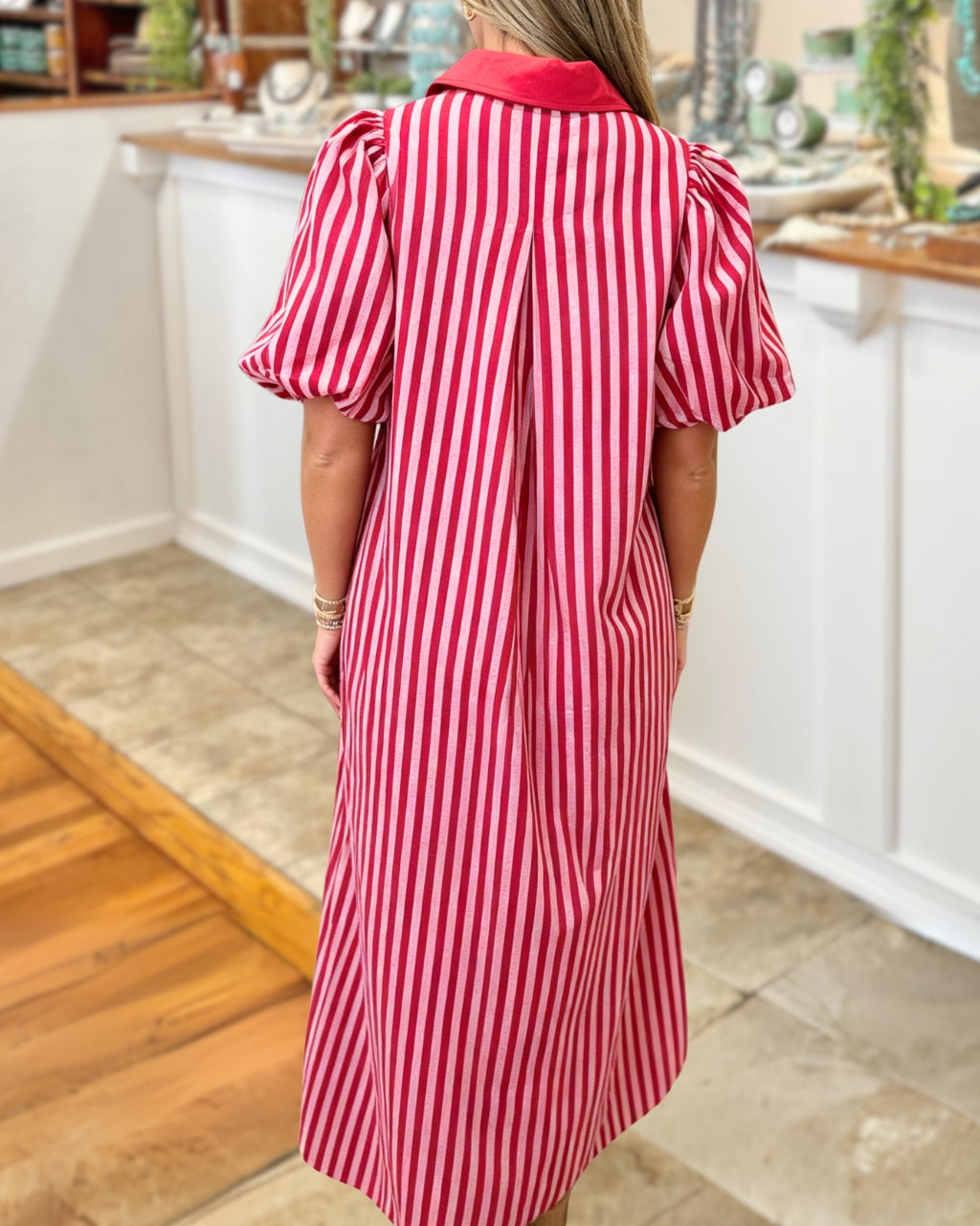 Stylish Puff Sleeves Striped Maxi Dress