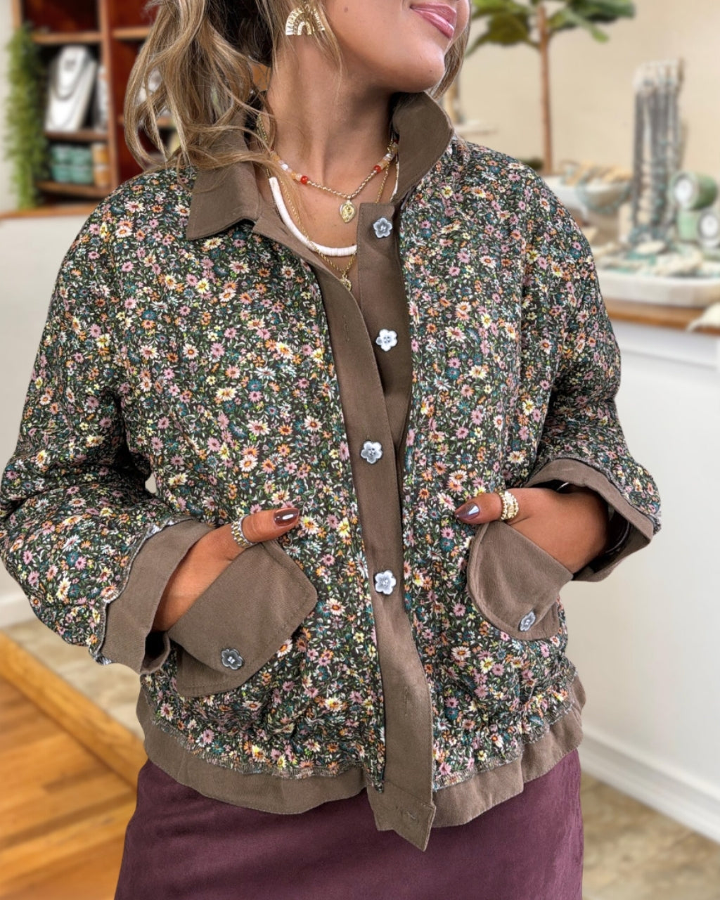Retro Quilted Floral Jacket