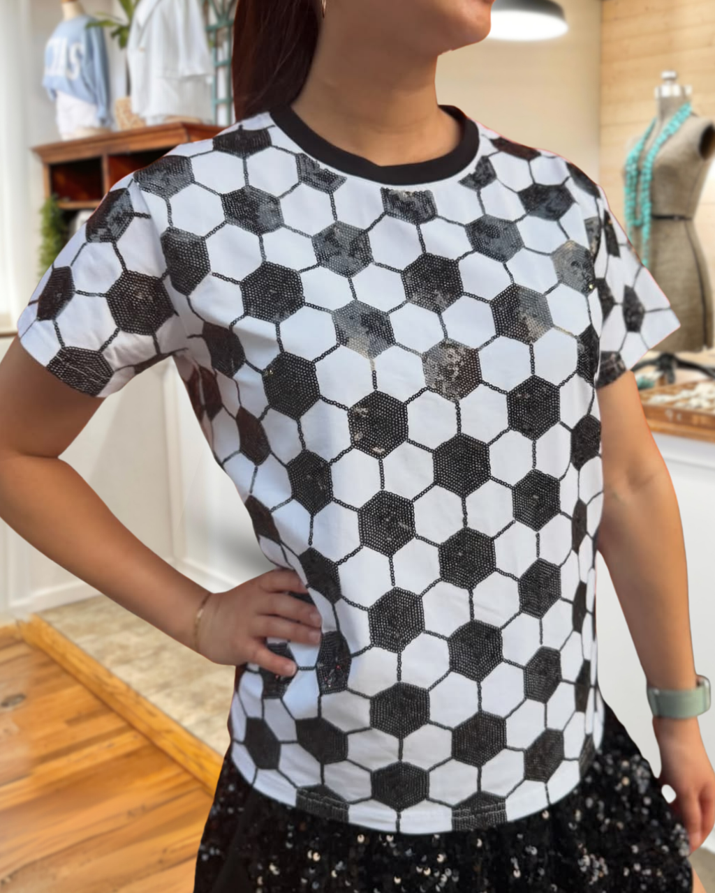 Football Pattern Sequined Tee