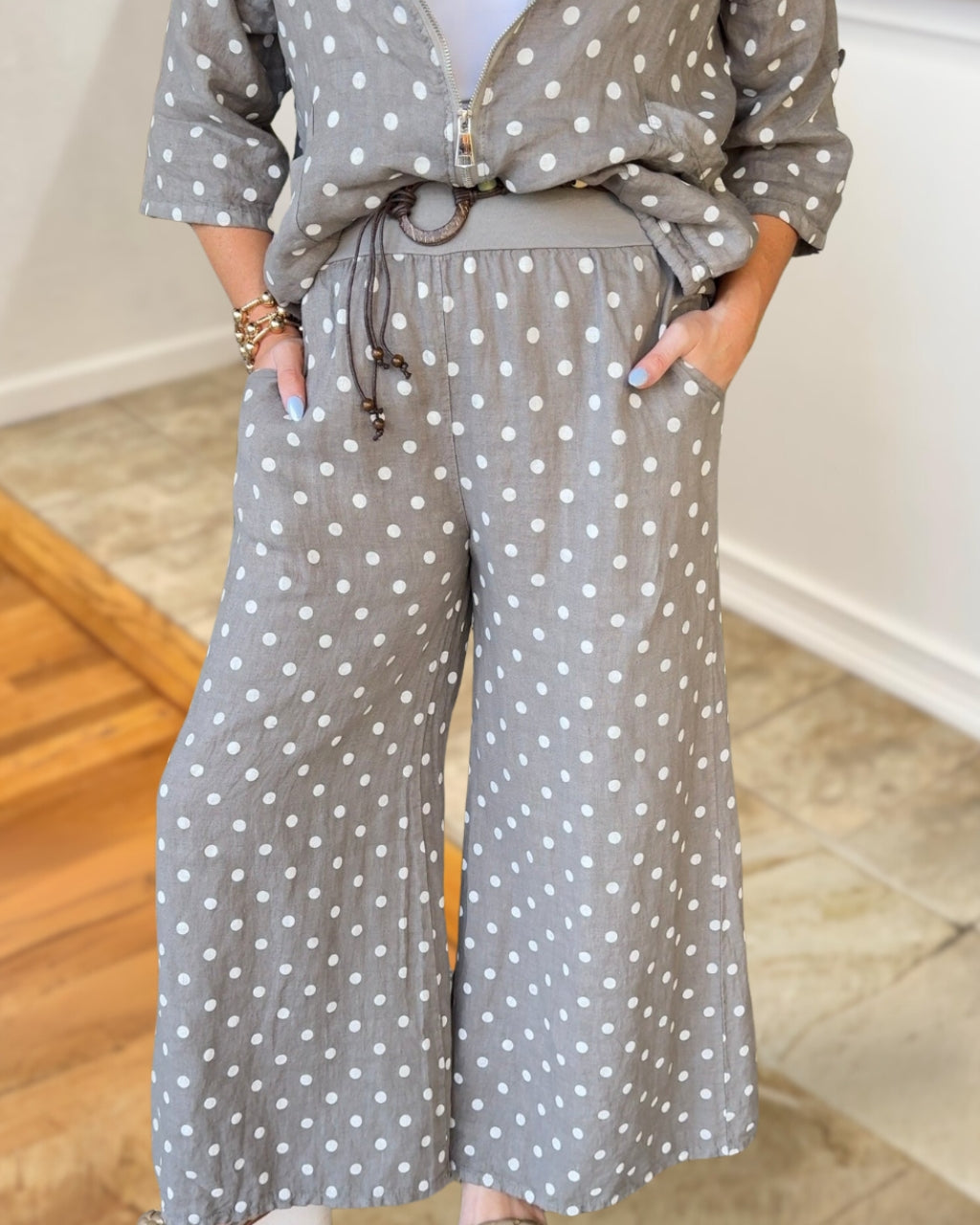 Polka Dot Zippered Hooded Set
