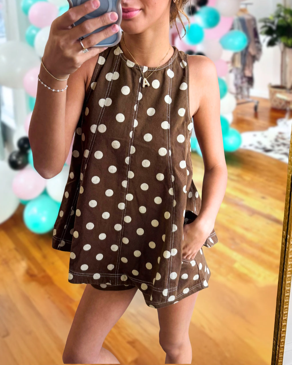 Polka Dot Sleeveless Shorts Set