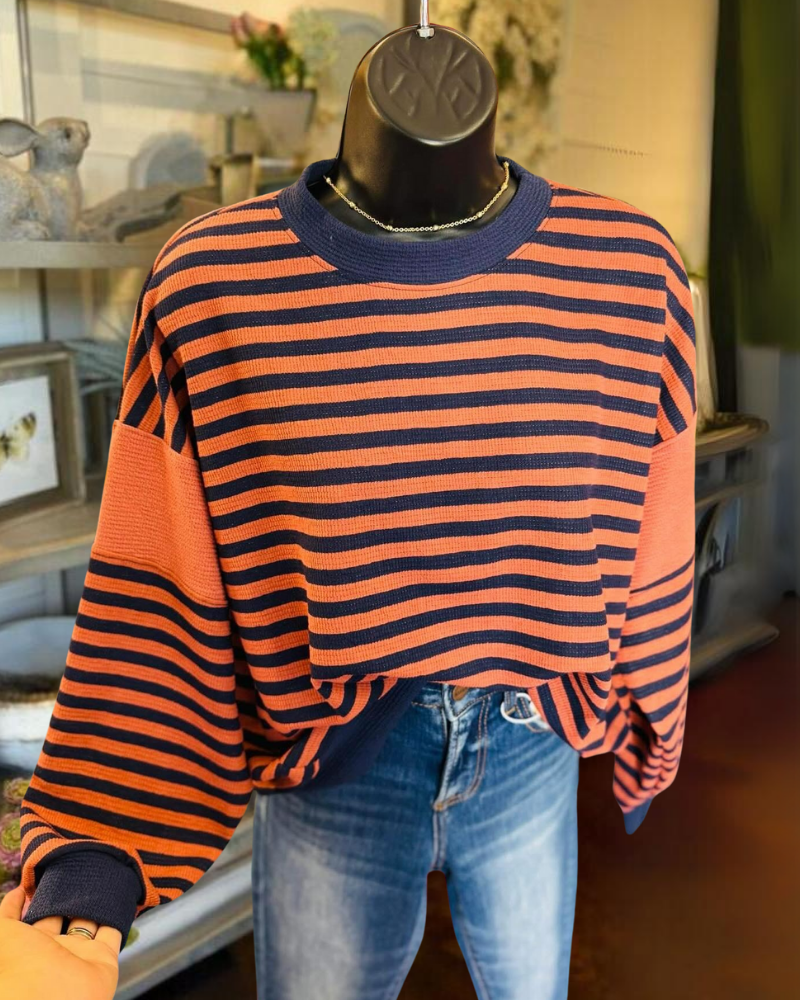 Colorblock Striped Crewneck Sweater