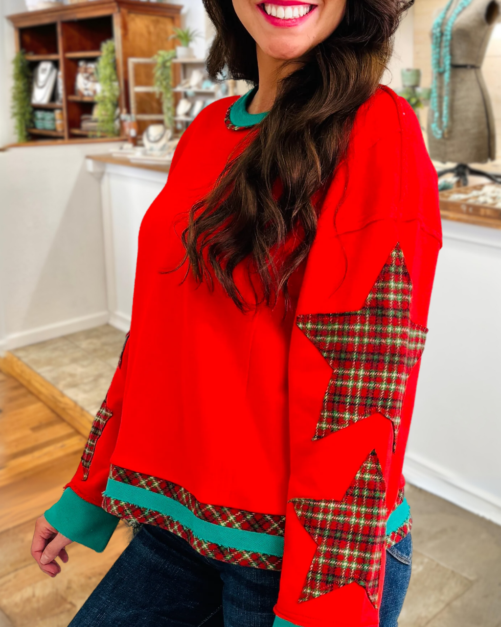 Star Appliqué Colorblock Pullover