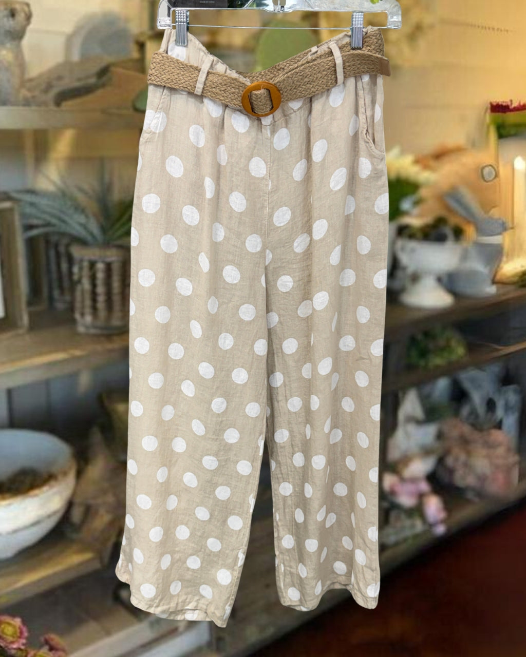 Polka Dot Linen Wide-leg Pants