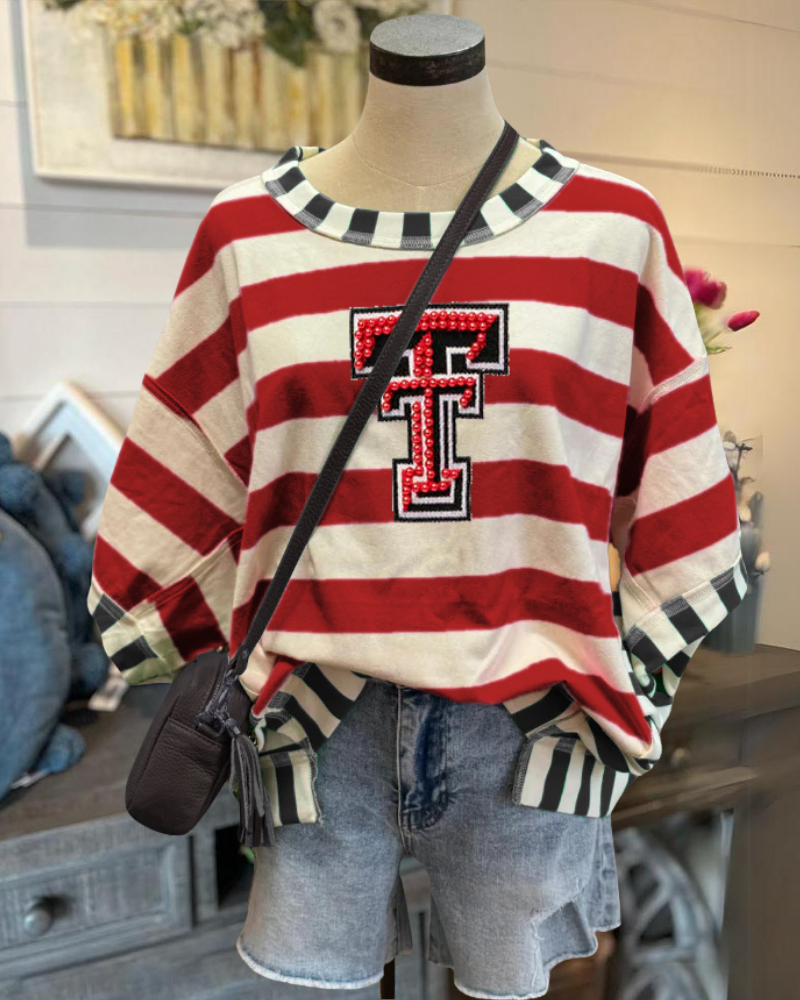 Texas Tech Embroidered Stripe T-Shirt