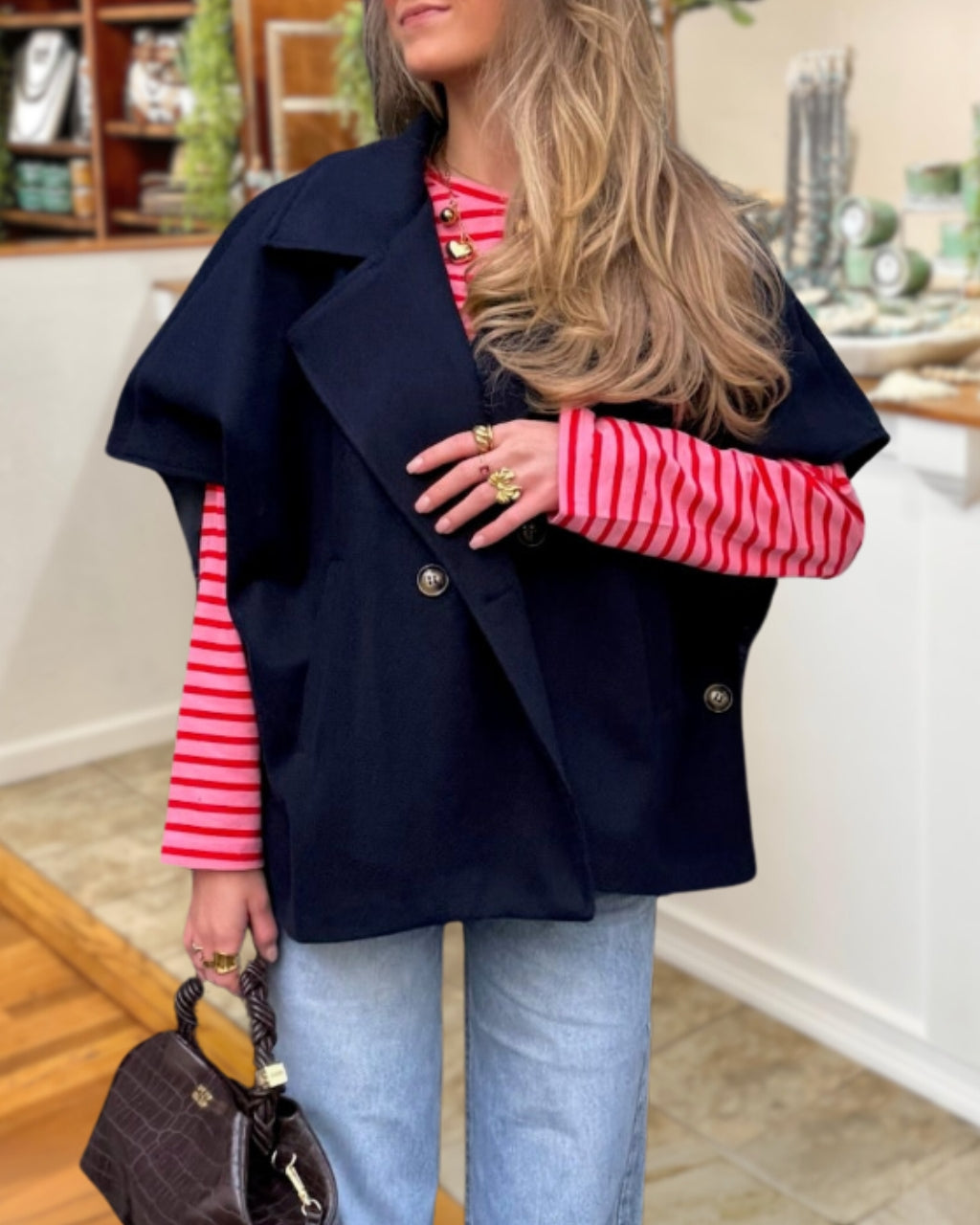 Trendy Woolen Cape Sleeve Jacket