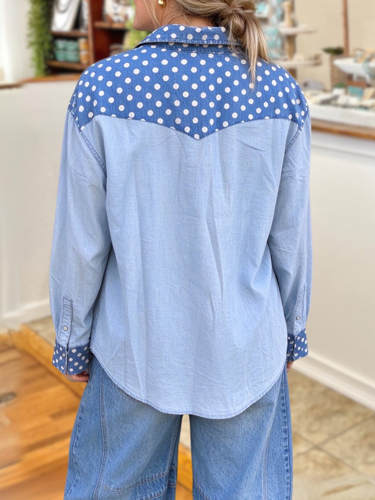 Floral Polka Dot Embroidered Patchwork Shirt