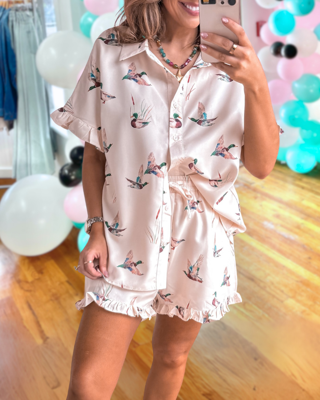 Mallard Duck Ruffled Satin Set
