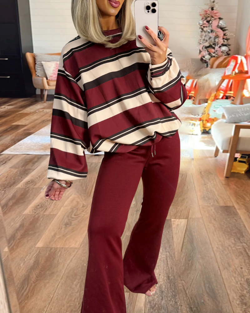 Chic Oversized Striped Crewneck Sweatshirt