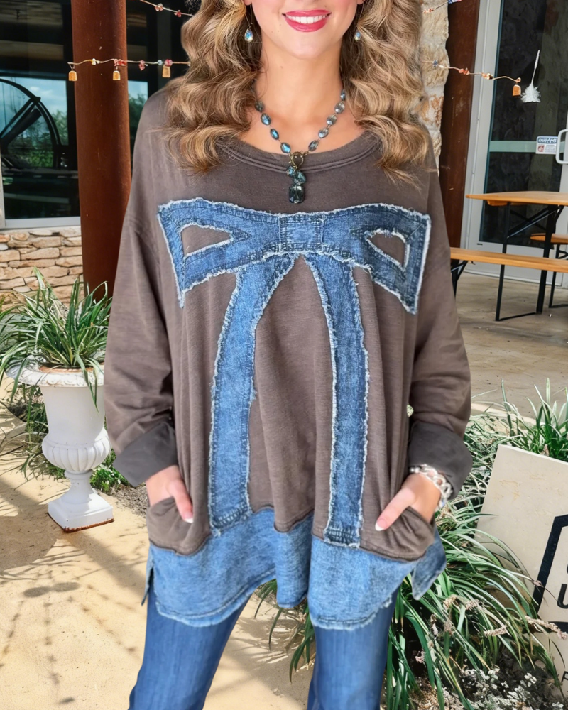 Bow Denim Patchwork Top