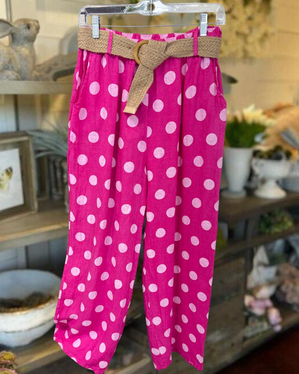 Polka Dot Linen Wide-leg Pants