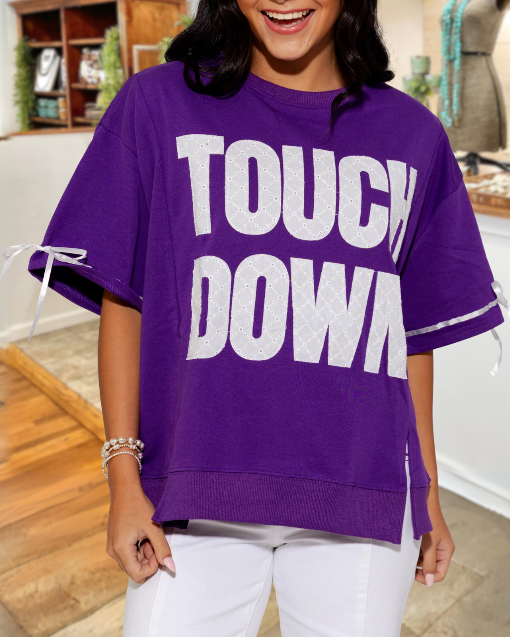 TOUCH DOWN Lace Embroidery Patch T-shirt