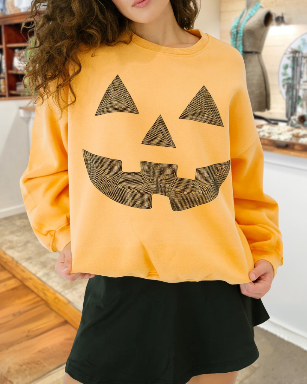 Sequin Pumpkin Smiley Face Pullover
