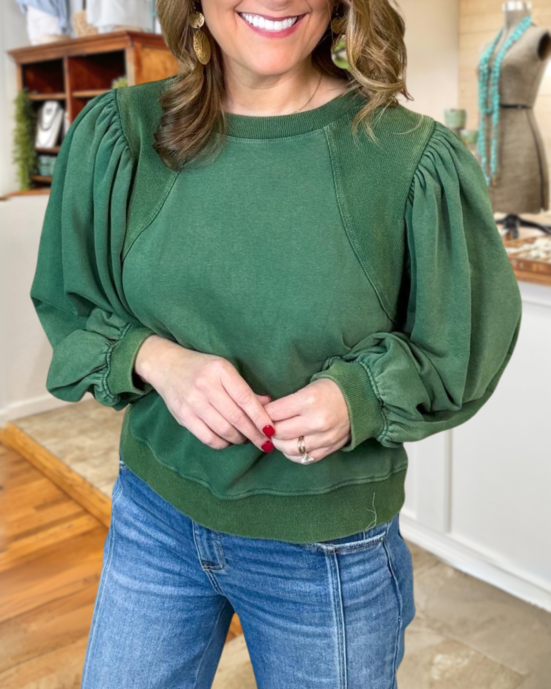 Puff Sleeve Crewneck Sweatshirt