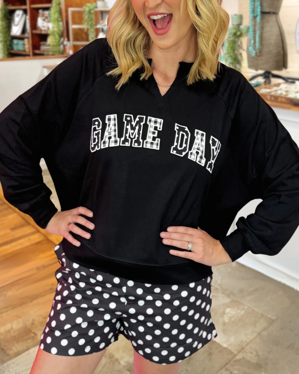 Game Day Embroidered V-Neck Sweatshirt