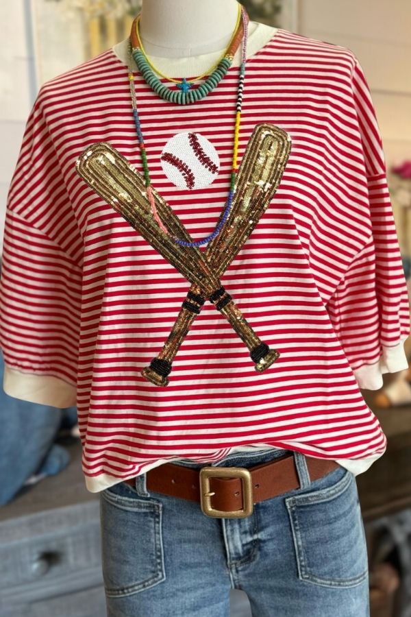Baseball Sequin Striped Tee