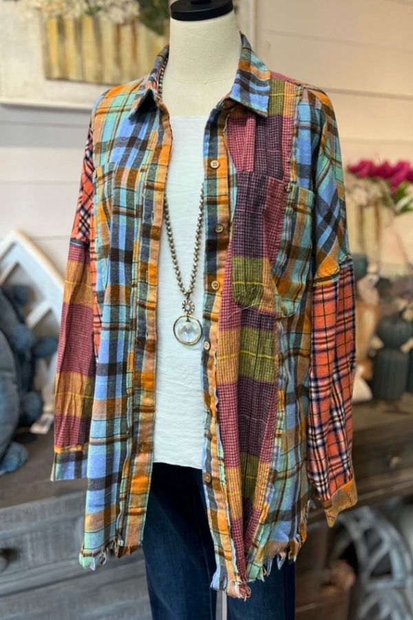 Colorful Patchwork Unique Plaid Shirt