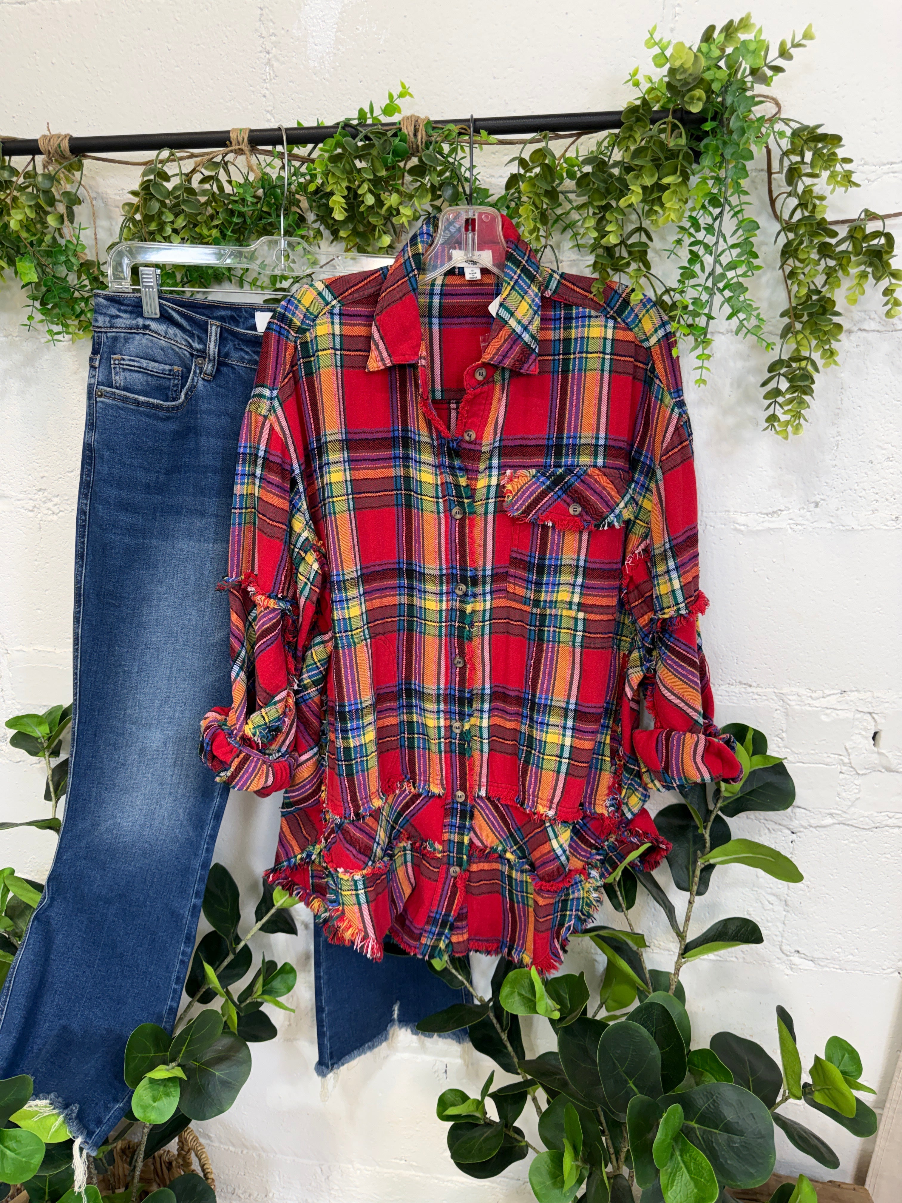 Casual Frayed-edge Plaid Shirt
