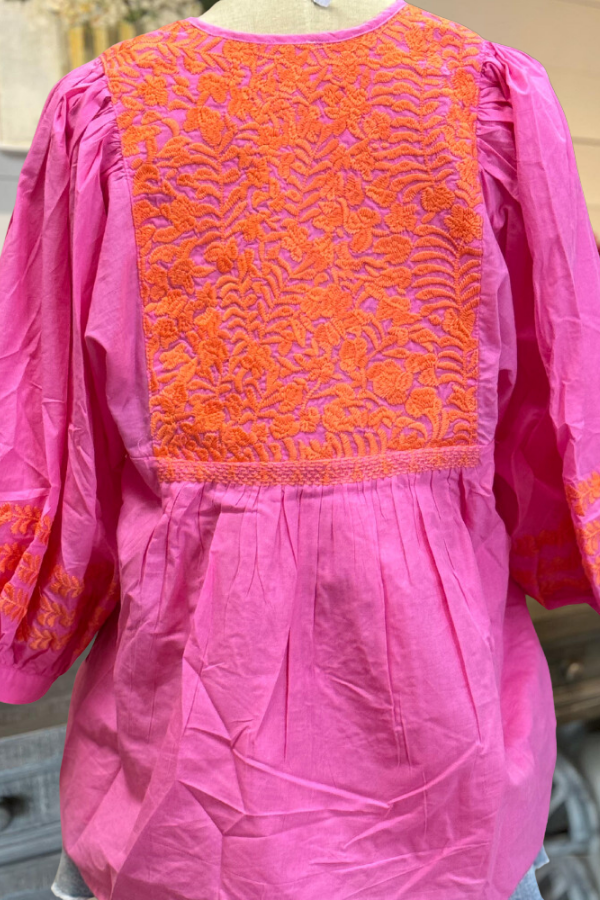 Pink + Orange Embroidered Top