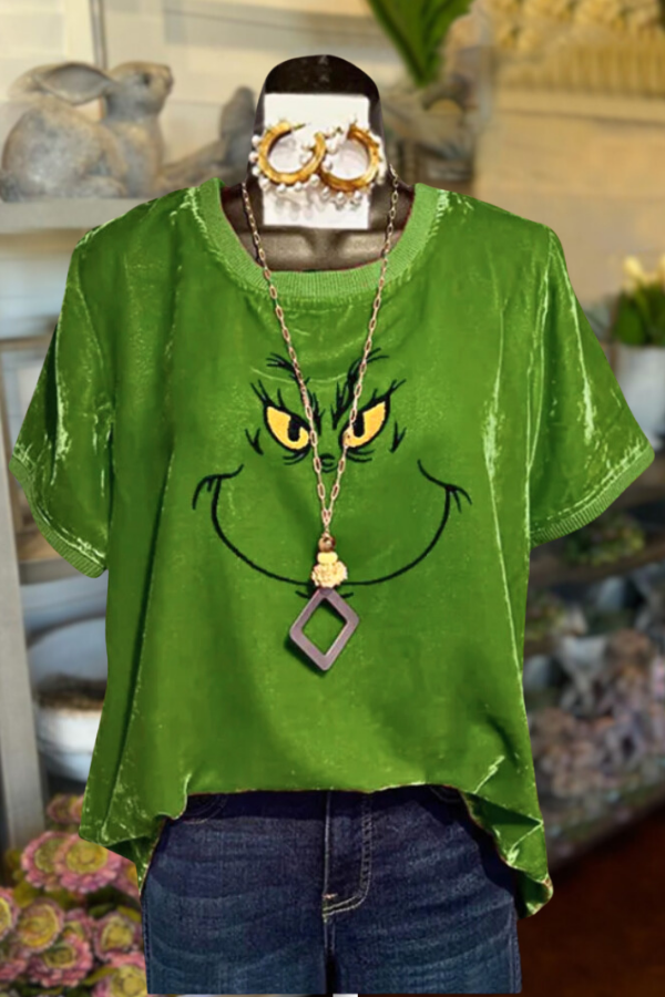 Grinch Print Velvet Top