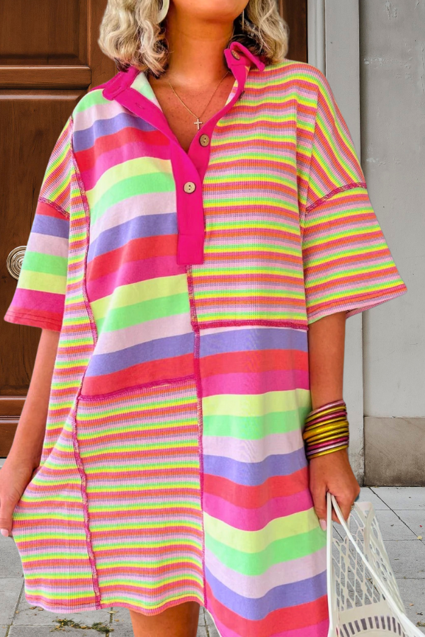 Multi-Stripe Collar Mini Dress