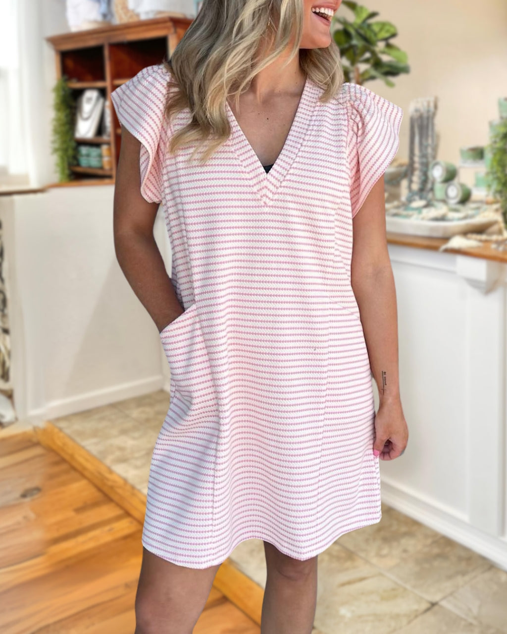 Dotted Stripe Textured Dress