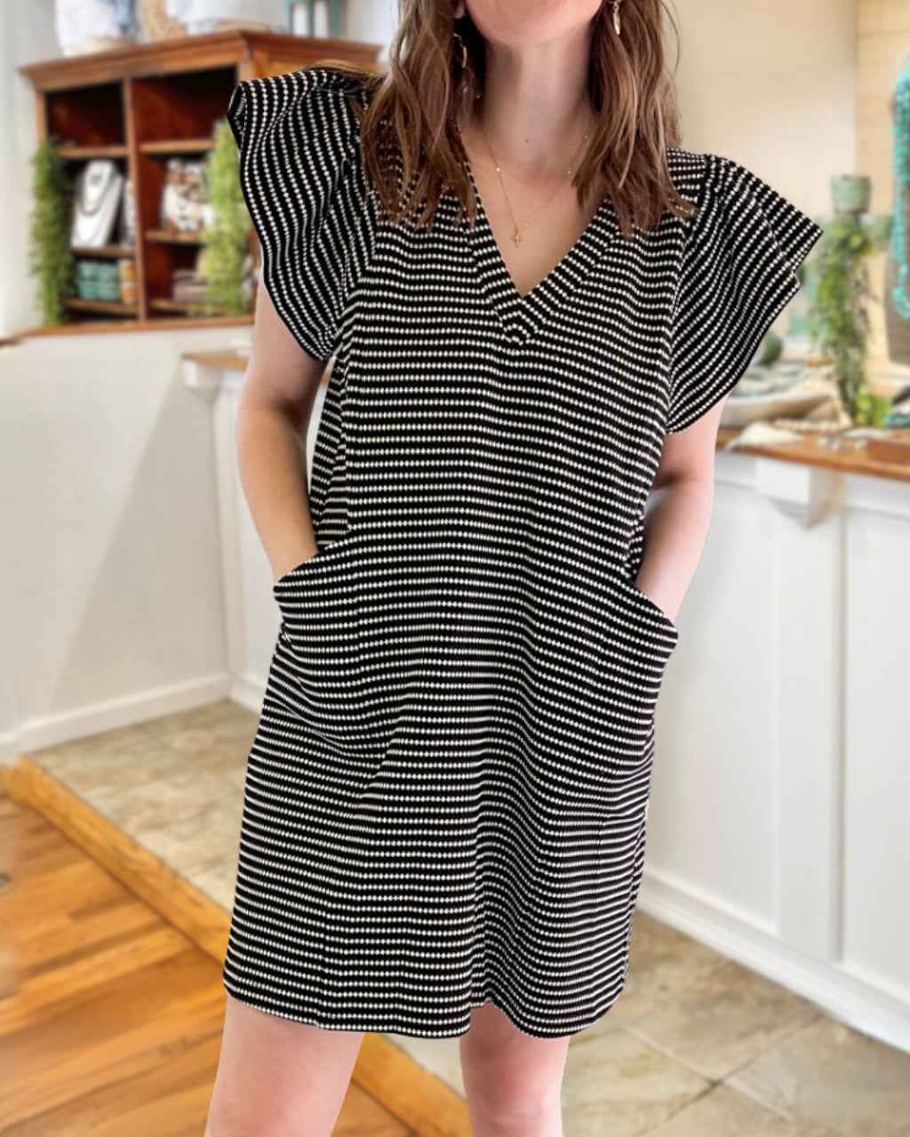 Dotted Stripe Textured Dress