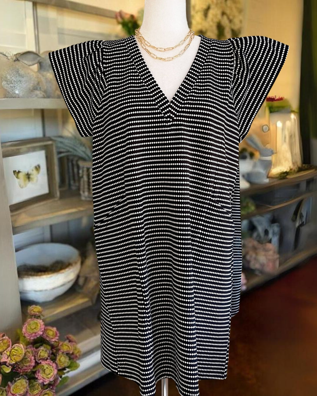 Dotted Stripe Textured Dress