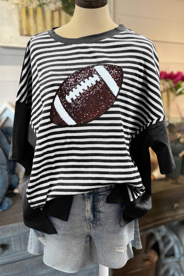 Glittery Football Striped Oversized Tee